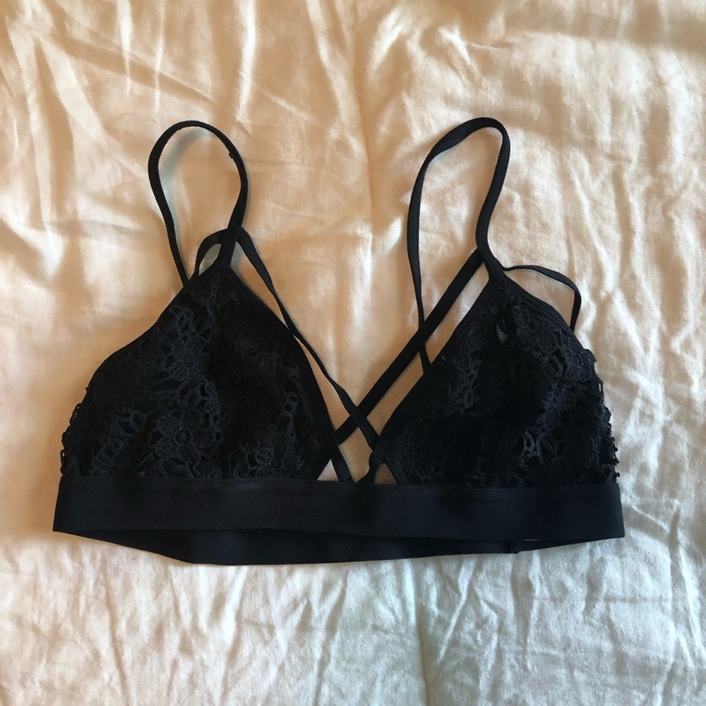 Strappy Floral Lace Black Bralette